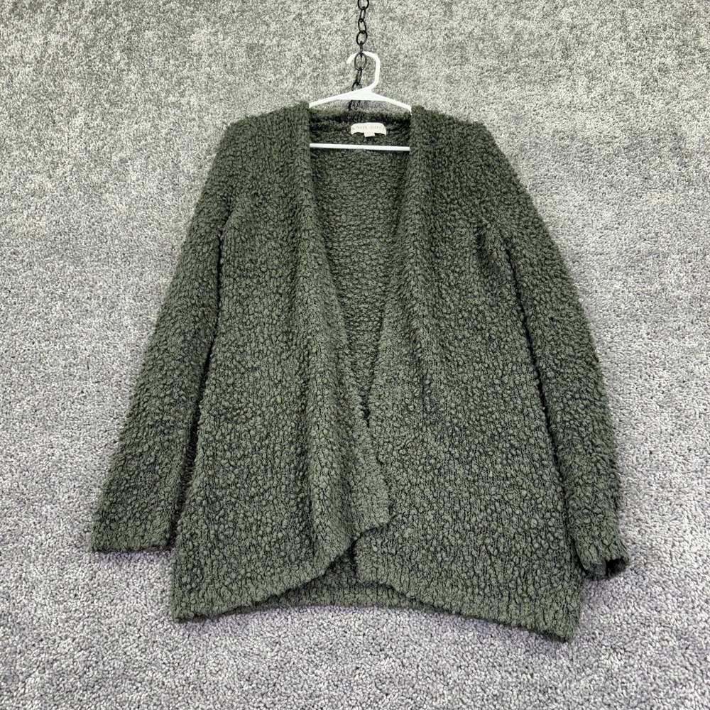 Knox Rose Sweater Cardigan Womens Small Green Open Front Boucle Knit Cozy Casual